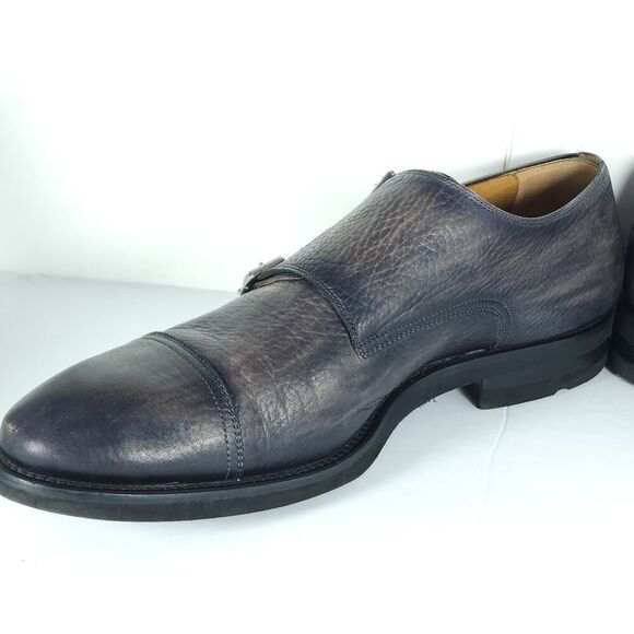 Magnanni Men's Jebor Gray US10,5M Pebbled Leather Double Monk Strap Dress Shoes - Picture 7 of 14